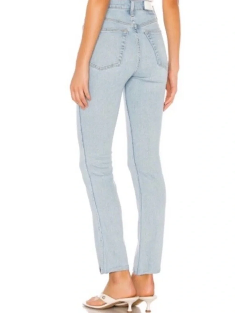 $250 RE/DONE Originals ’80s Slim Straight Jeans Light Wash Raw Hem Size 25